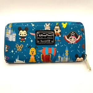 Loungefly Disney Park Zip Around Wallet Blue Castle Mickey Minnie Pirates Dumbo